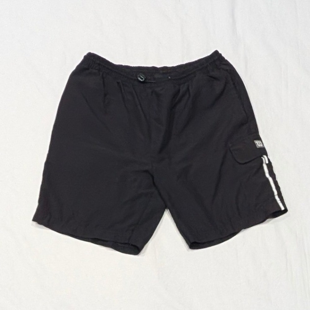 Wilson Mens Black Athletic Cargo Shorts Elastic Waist Toggle Drawstring Large